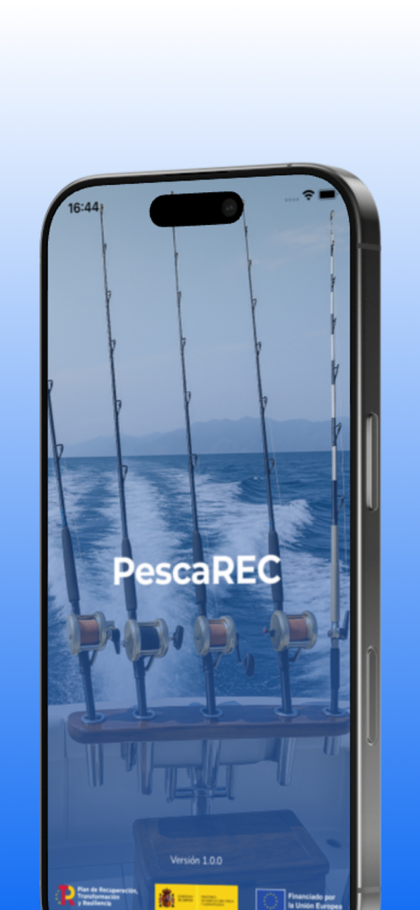 PescaREC - PescaREC app splash screen featuring fishing rods on a boat at sea