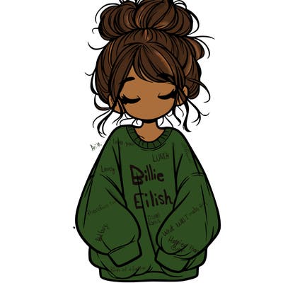 girl with baggy sweatshirt and messy bun