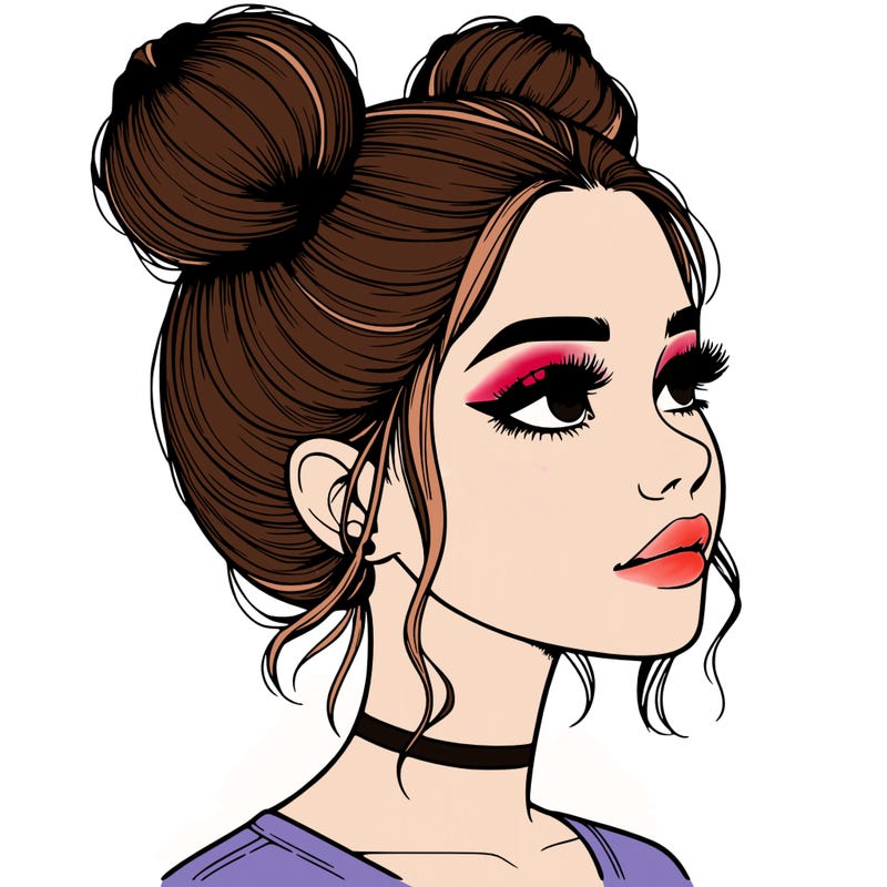 realistic girl with buns on the top of her head