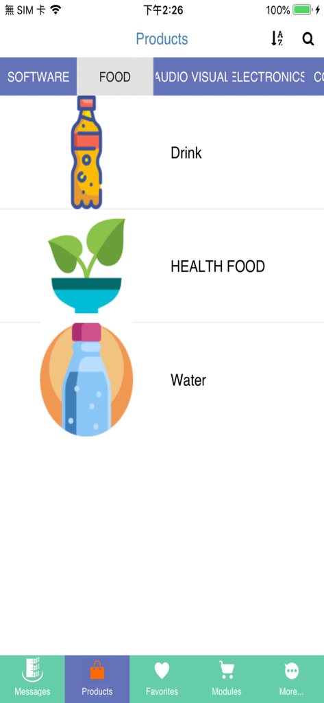 Eastop Mobile ERP System - Eastop Mobile ERP system products screen displaying inventory items under the food category