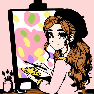 realistic girl artist painting a blank canvas