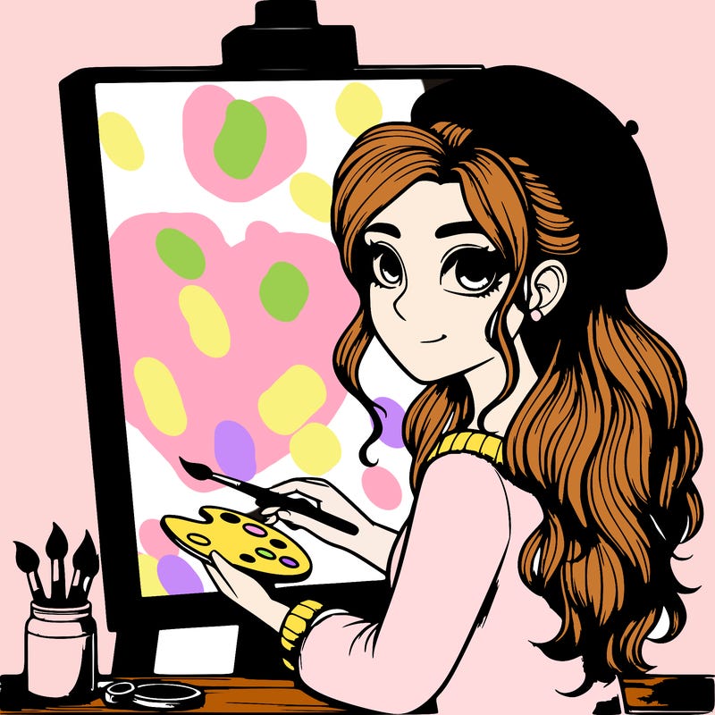 realistic girl artist painting a blank canvas