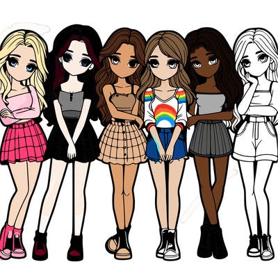 a group of girls realistic