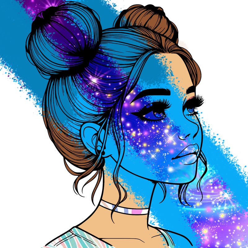 realistic girl with buns on the top of her head