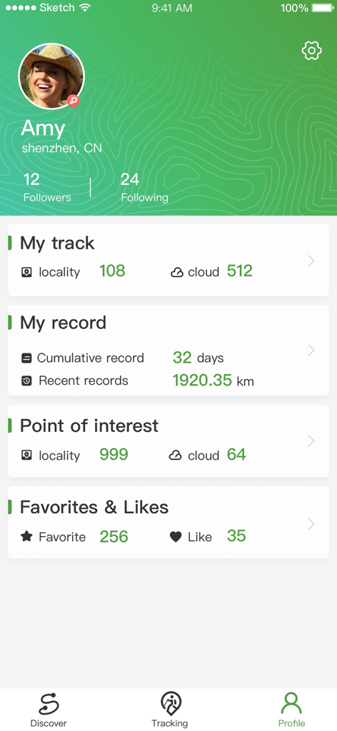 AllTracks - AllTracks mobile app profile screen showing user navigation records tracks and points of interest