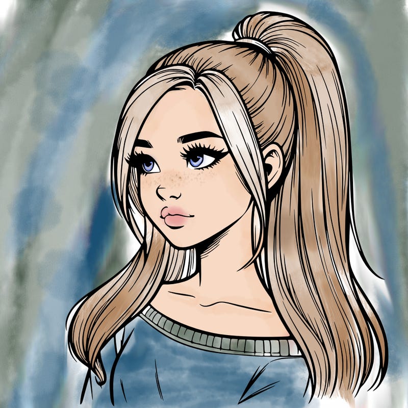 realistic girl with a high ponytail