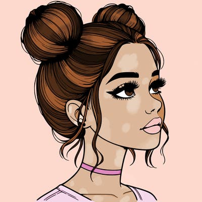 realistic girl with buns on the top of her head