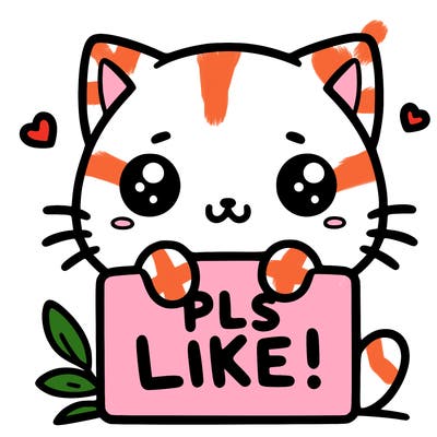 cute kitty holding up a sign that says pls like!
