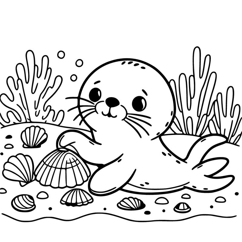 a seal playing with seashells