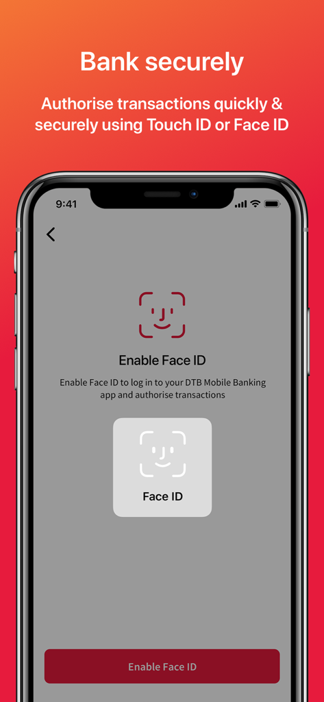 DTB Tanzania 24/7 - Face ID security setup on DTB Tanzania mobile banking app