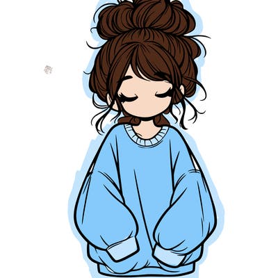 girl with baggy sweatshirt and messy bun