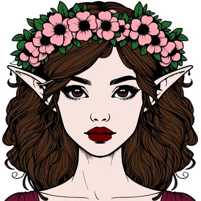 realistic female elf with flower crown