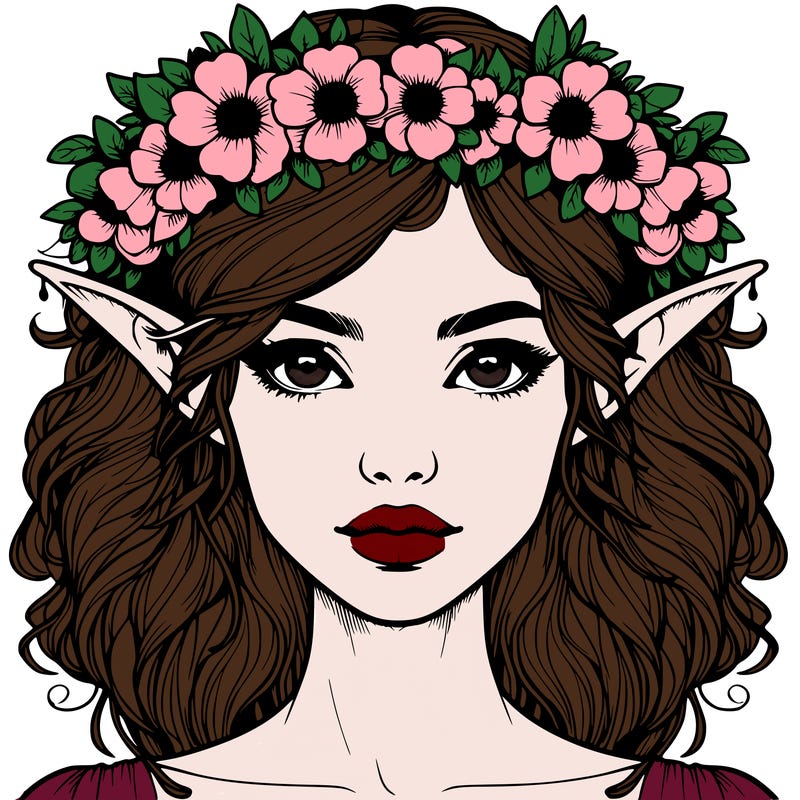 realistic female elf with flower crown