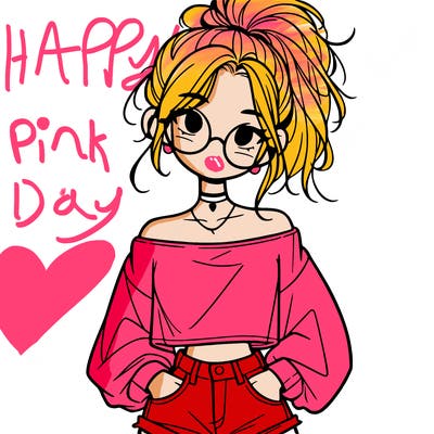 girl with a messy ponytail glasses a baggy crop top and jean shorts