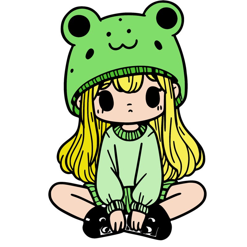 a girl wearing a frog hat and some frog socks