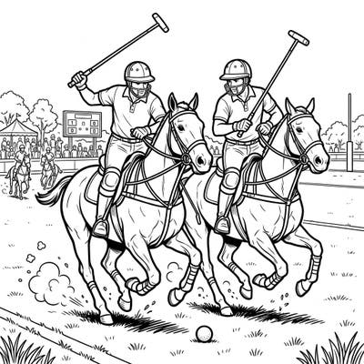 Capture the excitement of a high-stakes polo match with this engaging coloring page. Designed with large print and clear outlines, it's perfect for seniors seeking a relaxing and stimulating creative activity.