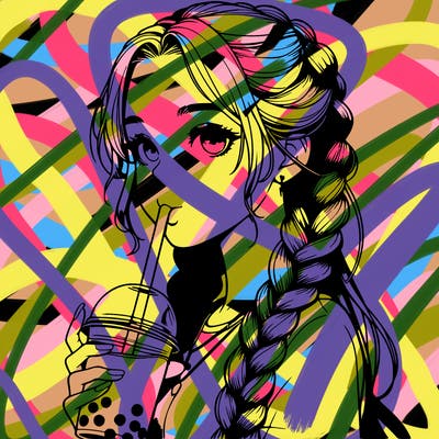 realistic girl with braided hair drinking boba