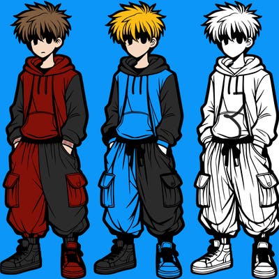 teen anime boy with baggy pants