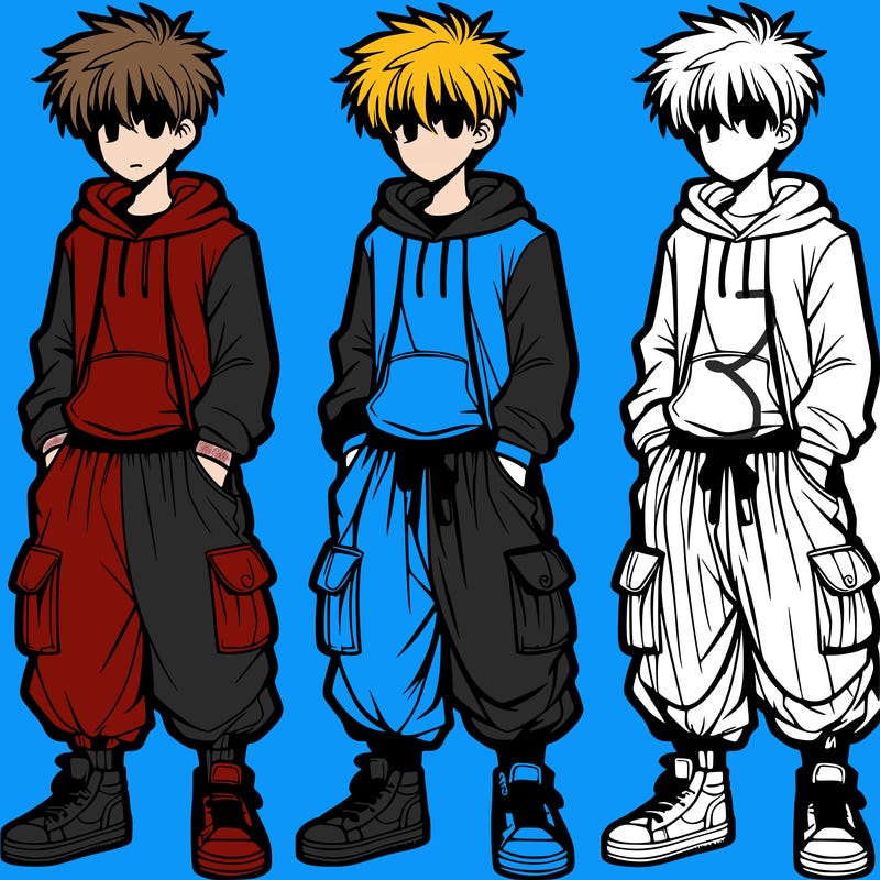 teen anime boy with baggy pants