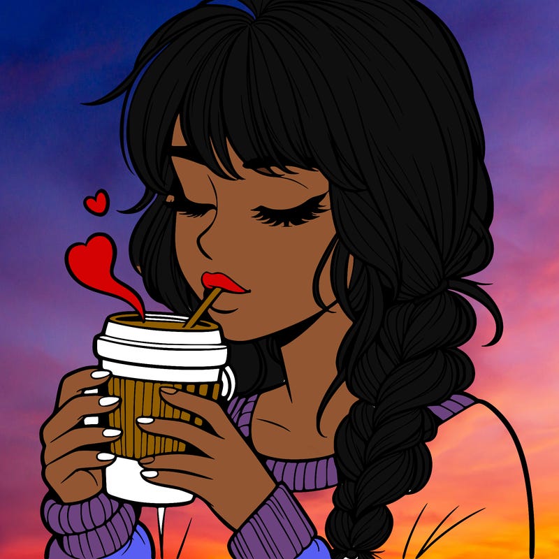 realistic girl drinking coffee