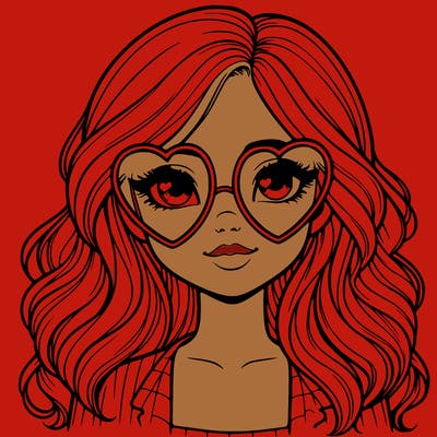 realistic girl wearing heart shaped glasses