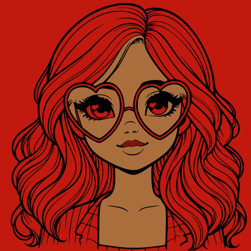 realistic girl wearing heart shaped glasses