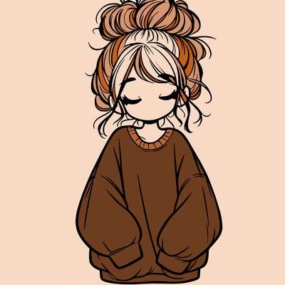 girl with baggy sweatshirt and messy bun