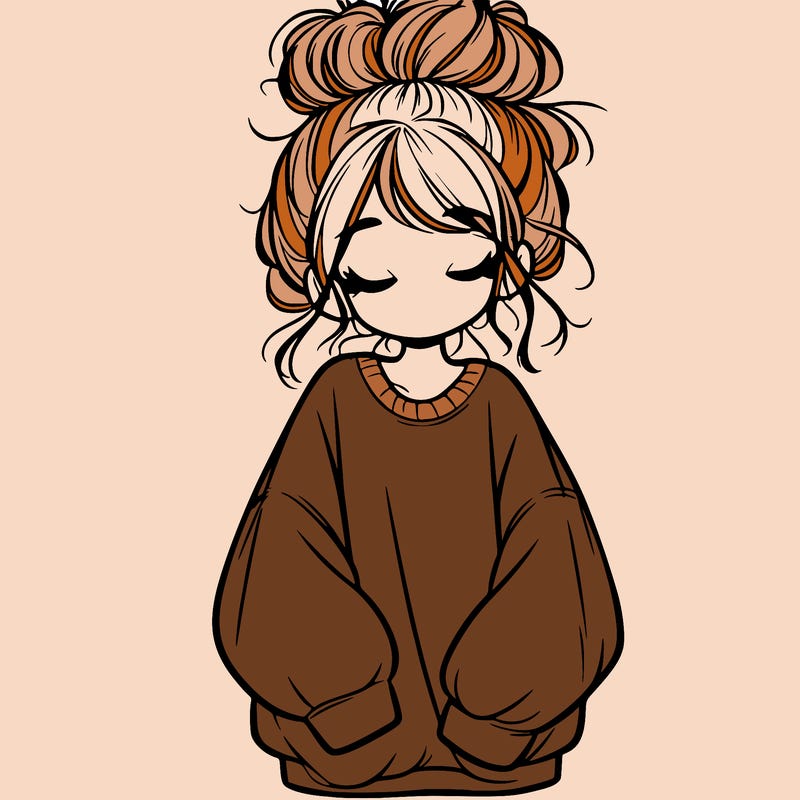 girl with baggy sweatshirt and messy bun