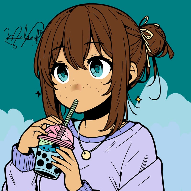 manga character drinking boba