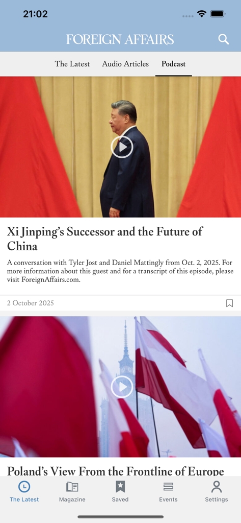 Foreign Affairs Magazine - Foreign Affairs Magazine app podcast interface featuring international news analysis