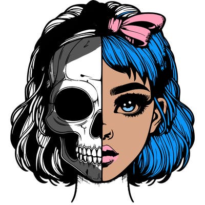 realistic girl with half skull mask