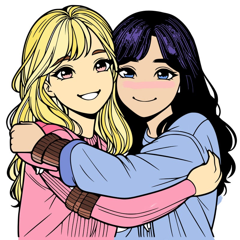 best friends hugging  realistic