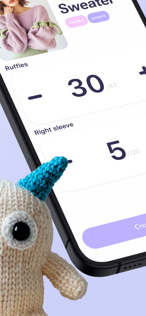 Knit It: Rows & Stitch Counter - Knit It mobile app tracking rows for a sweater project