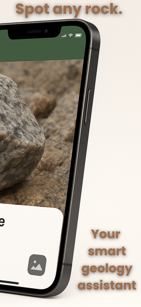 Rock Identifier: AI Scan - Aplicación Rock Identifier mostrando un escaneo de roca con el texto tu asistente de geología inteligente