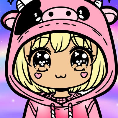 kawaii girl with cow hoodie