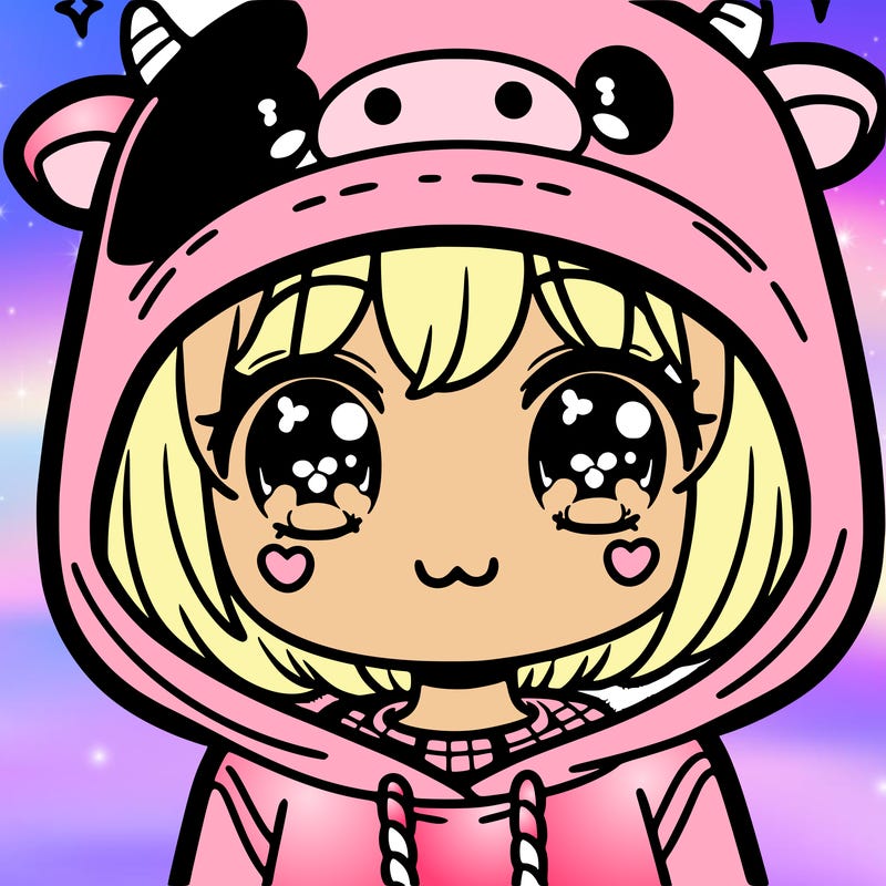 kawaii girl with cow hoodie