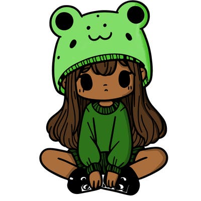a girl wearing a frog hat and some frog socks