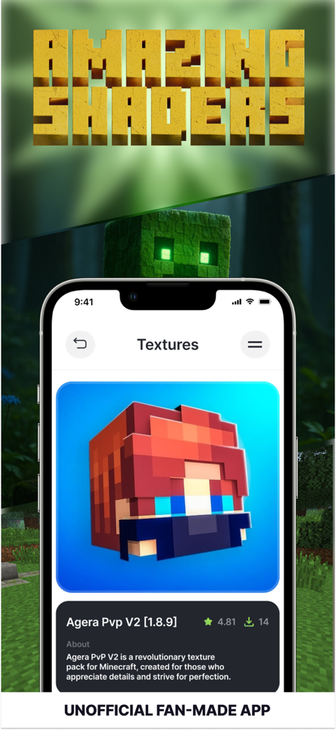 All MCPE Addons for Minecraft - Captura de pantalla de la aplicación Todos los Addons de MCPE para Minecraft que muestra paquetes de texturas y shaders para móvil