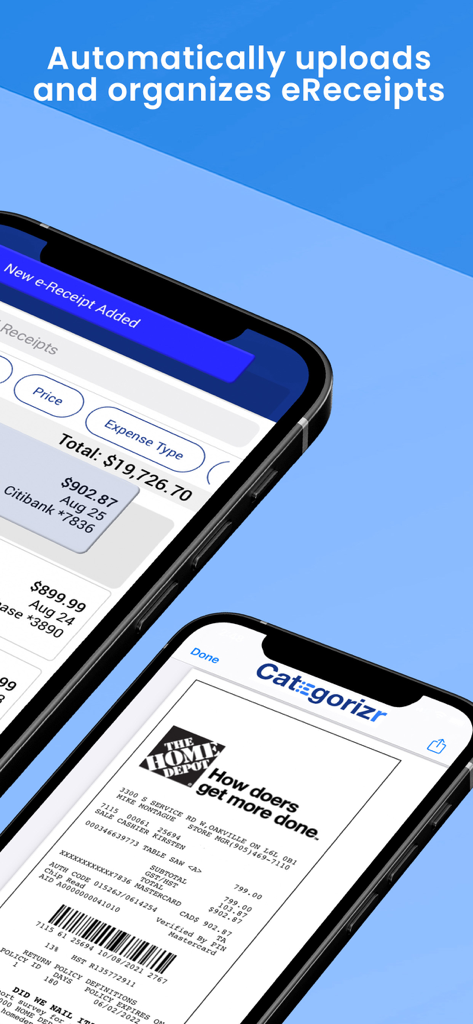 Categorizr: Receipt Scanner - Categorizr app automatically uploading and organizing digital receipts on iPhone