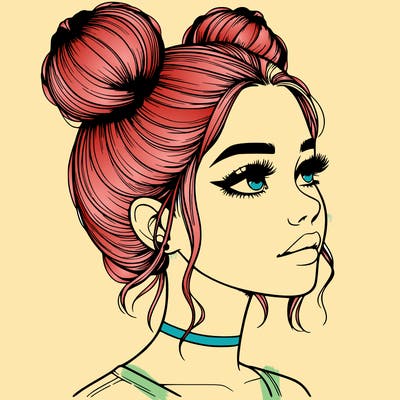 realistic girl with buns on the top of her head