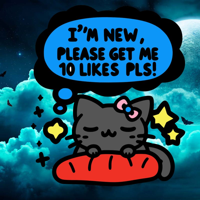 kitty taking a nap dream talking and saying "i'm new, please get me at least 10 likes pls!!"