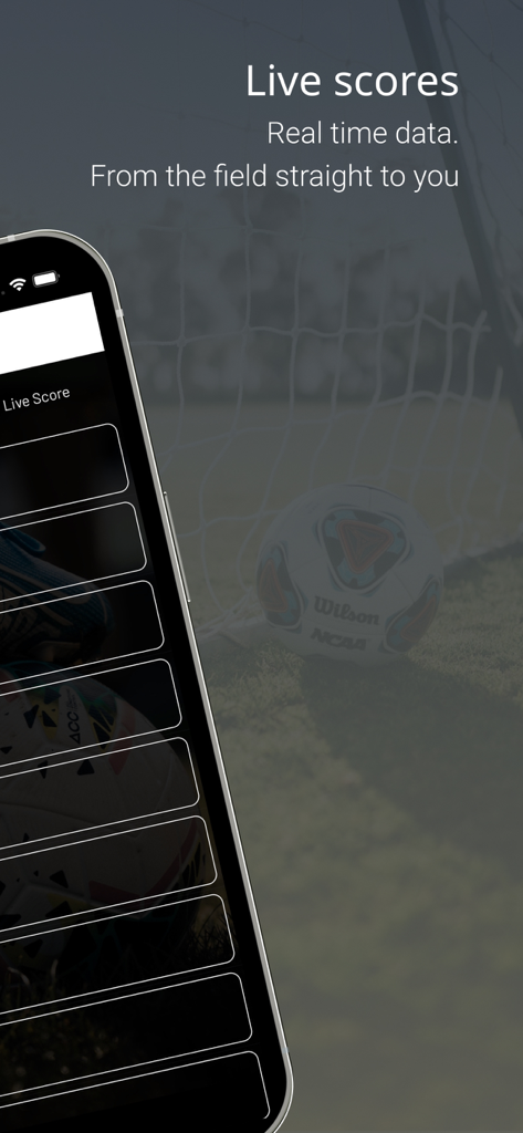 Interfaz de la aplicación móvil Football Live Score mostrando marcadores de fútbol en tiempo real