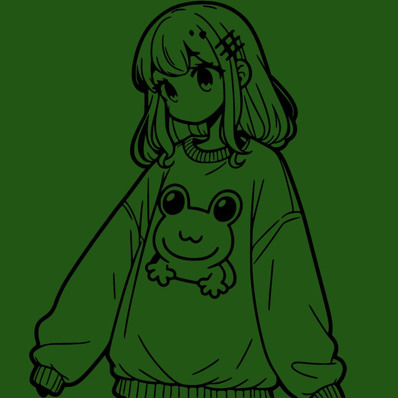 girl wearing frogging sweatshirt
