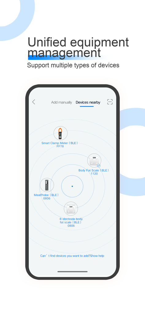 AiLink - AiLink app interface for unified management and scanning of nearby smart health devices like scales and meters.