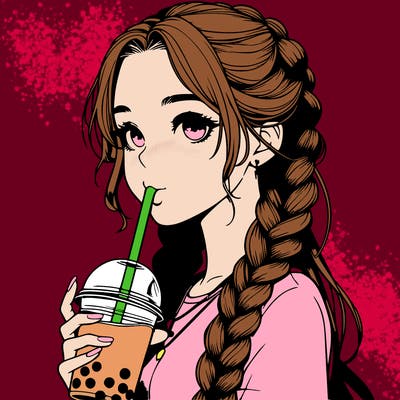 realistic girl with braided hair drinking boba