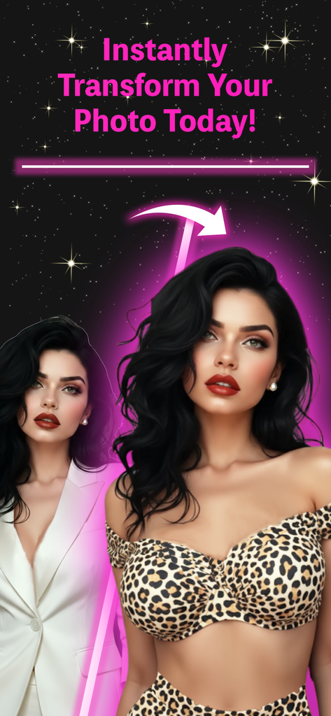 AI photo transformation feature in Anivibe showing a woman in different outfits