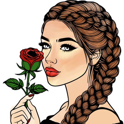realistic woman with braids holding a single rose