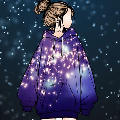realistic girl with a oversized sweatshirt on and a bun