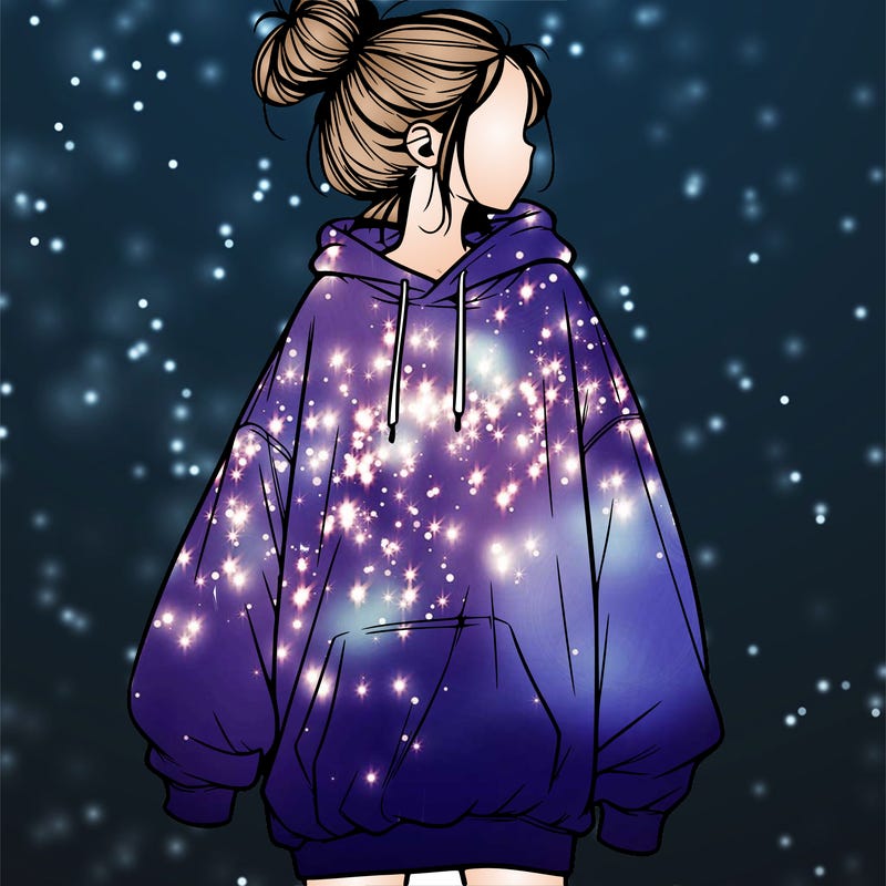 realistic girl with a oversized sweatshirt on and a bun
