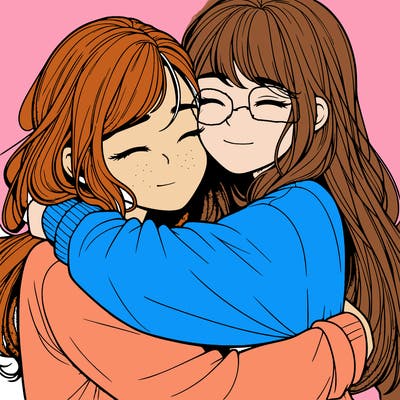 realistic two girls hugging